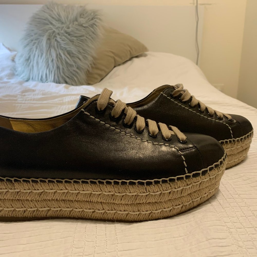 Prada espadrille leather platform sneakers
